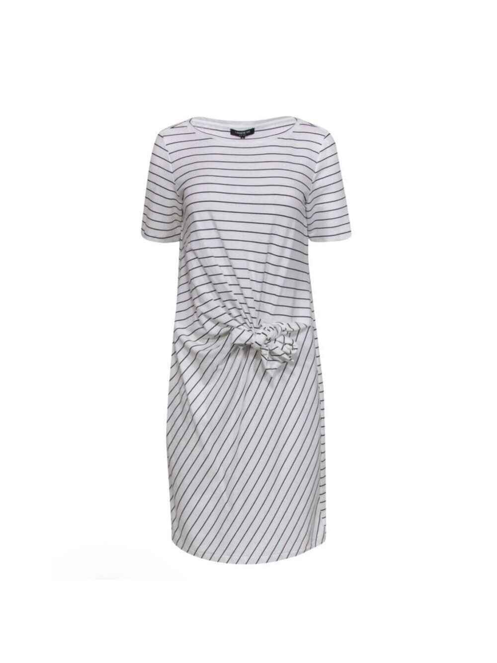 Lafayette 148 - White & Black Striped Tied T-Shirt Dress medium